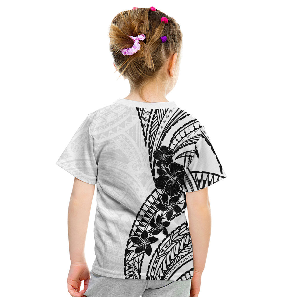Black White Polynesia Tropical Flowers Kid T Shirt LT14 - Polynesian Pride