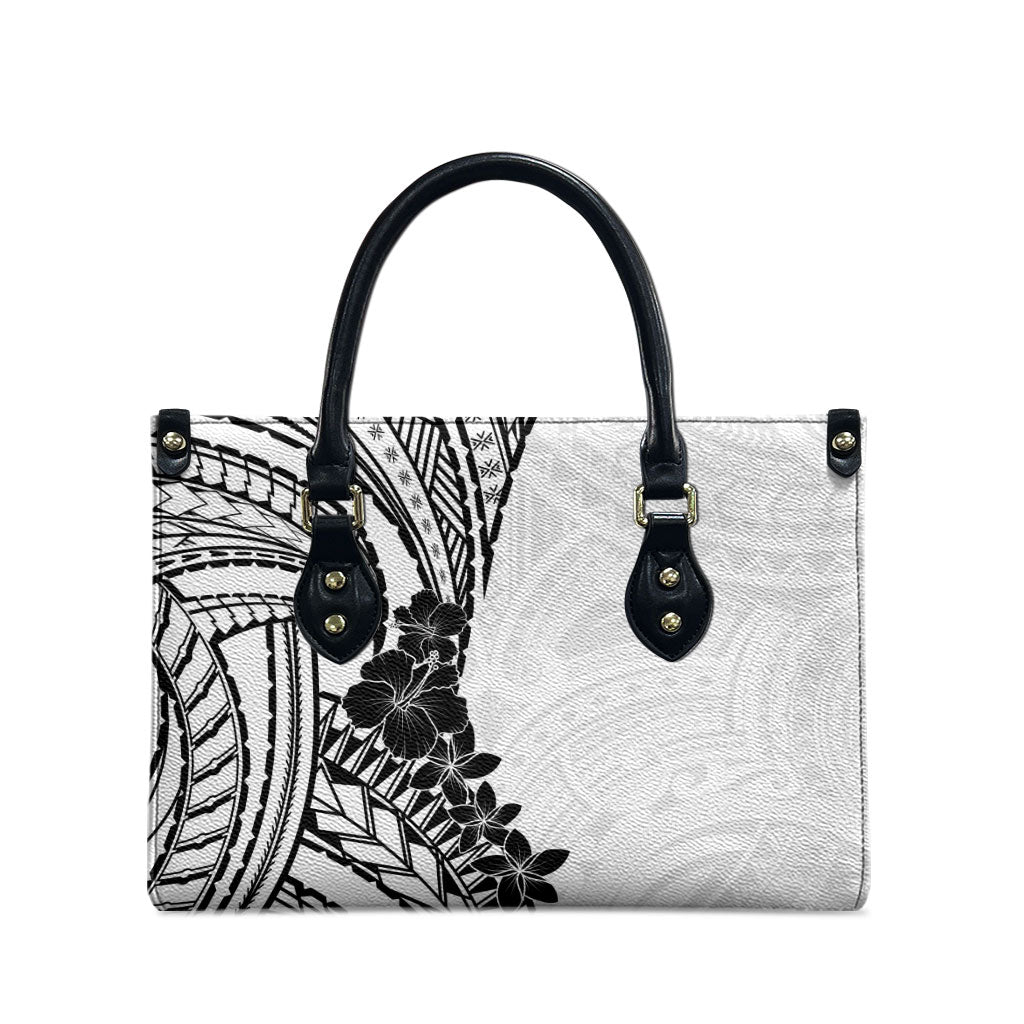 Black White Polynesia Tropical Flowers Leather Bag LT14 - Polynesian Pride