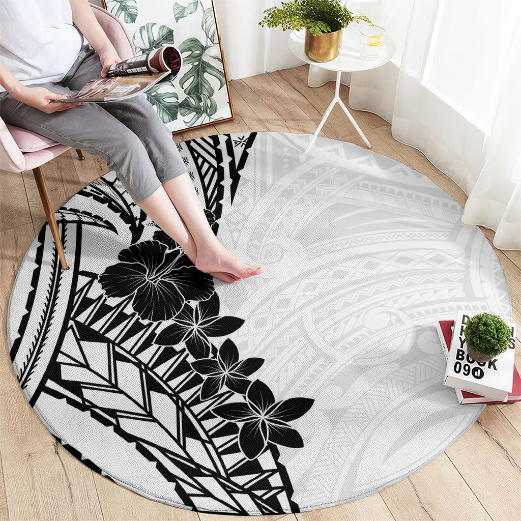 Black White Polynesia Tropical Flowers Round Carpet LT14 - Polynesian Pride