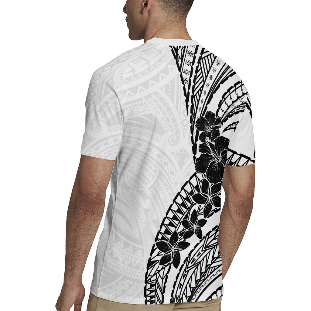 Black White Polynesia Tropical Flowers Rugby Jersey LT14 - Polynesian Pride
