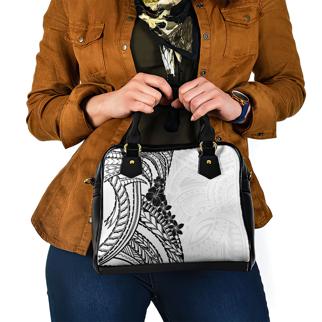 Black White Polynesia Tropical Flowers Shoulder Handbag LT14 - Polynesian Pride