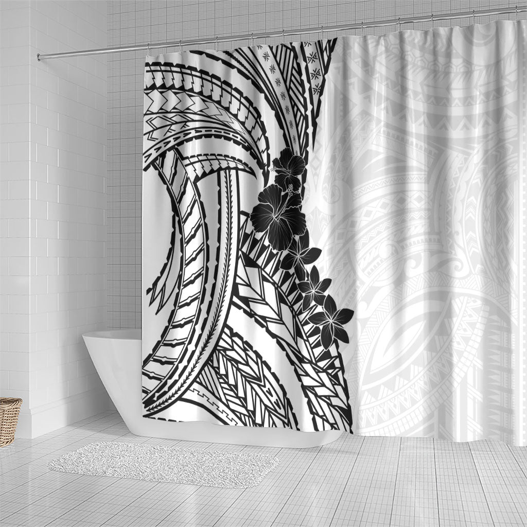 Black White Polynesia Tropical Flowers Shower Curtain LT14 - Polynesian Pride