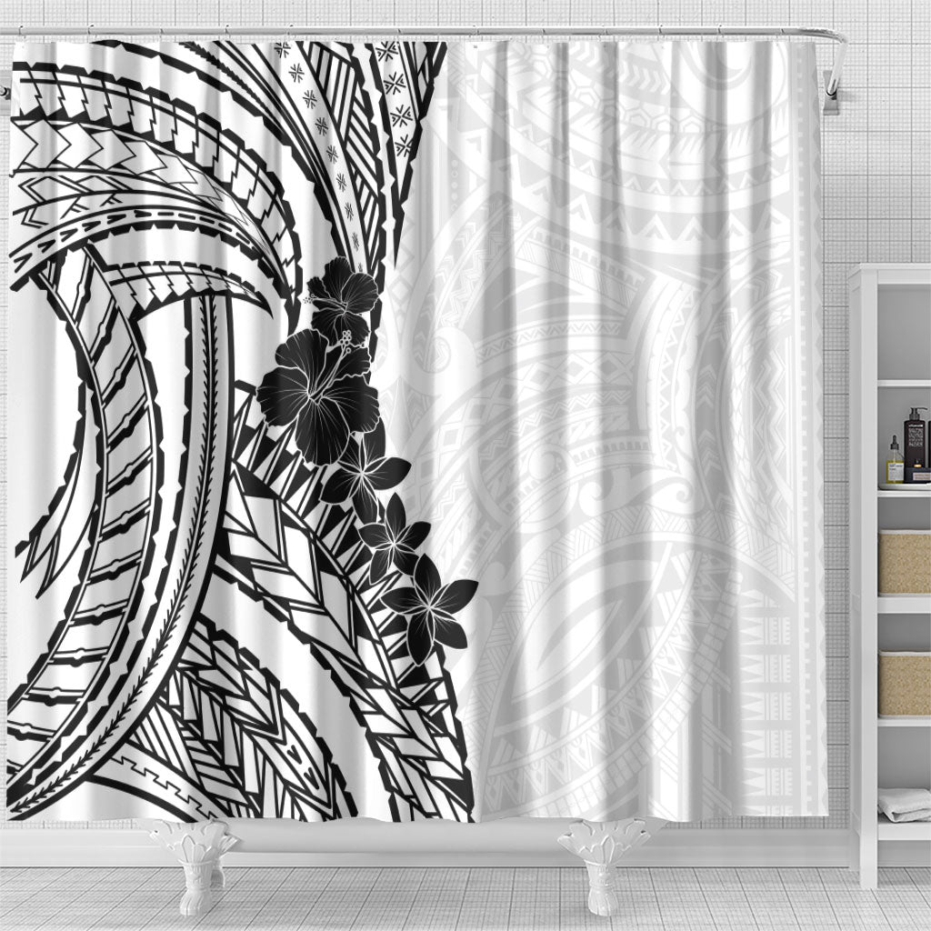 Black White Polynesia Tropical Flowers Shower Curtain LT14 - Polynesian Pride
