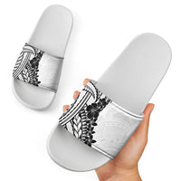 Black White Polynesia Tropical Flowers Slide Sandals LT14 - Polynesian Pride
