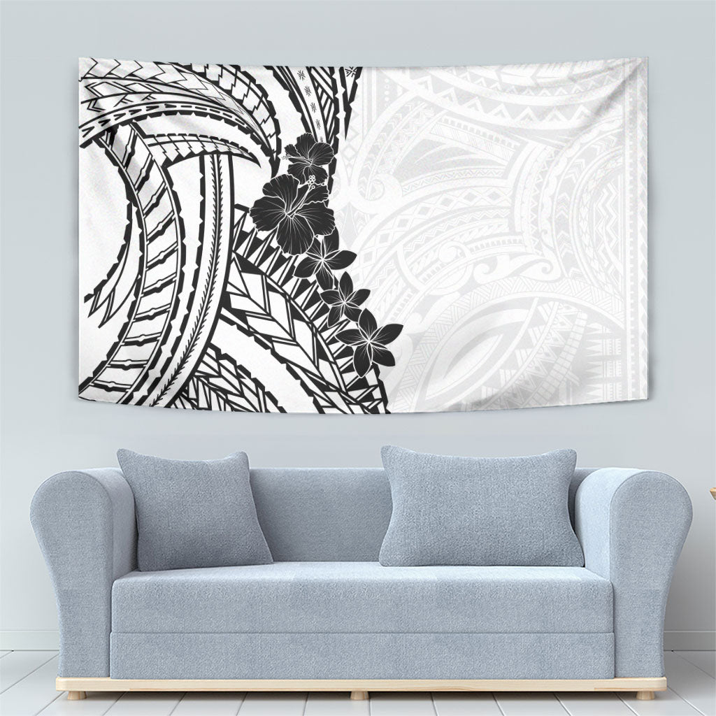 Black White Polynesia Tropical Flowers Tapestry LT14 - Polynesian Pride