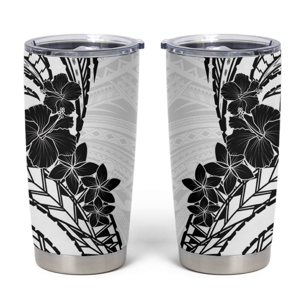 Black White Polynesia Tropical Flowers Tumbler Cup LT14 White - Polynesian Pride