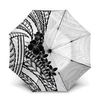Black White Polynesia Tropical Flowers Umbrella LT14 One Size Folded 11.42 inch Opened Diameter 37.4 inch White - Polynesian Pride