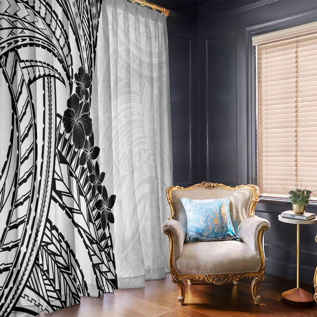 Black White Polynesia Tropical Flowers Window Curtain LT14 - Polynesian Pride