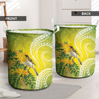 Hawaii Palila Mamane Laundry Basket Hawaiian Honeycreeper With Native Flower LT14 - Polynesian Pride