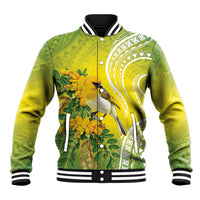 Hawaii Palila Mamane Baseball Jacket Hawaiian Honeycreeper With Native Flower LT14 Unisex Green - Polynesian Pride