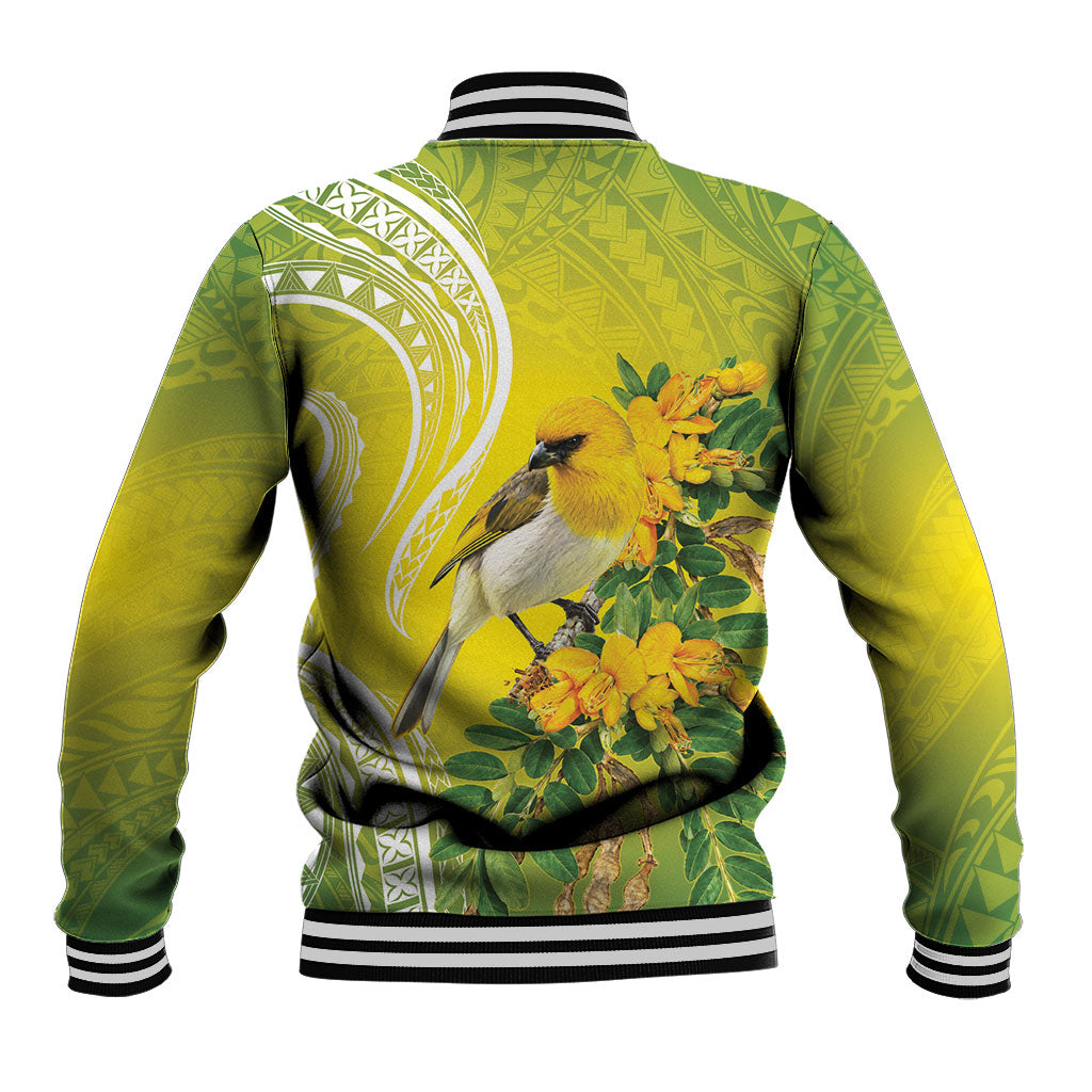 Hawaii Palila Mamane Baseball Jacket Hawaiian Honeycreeper With Native Flower LT14 - Polynesian Pride