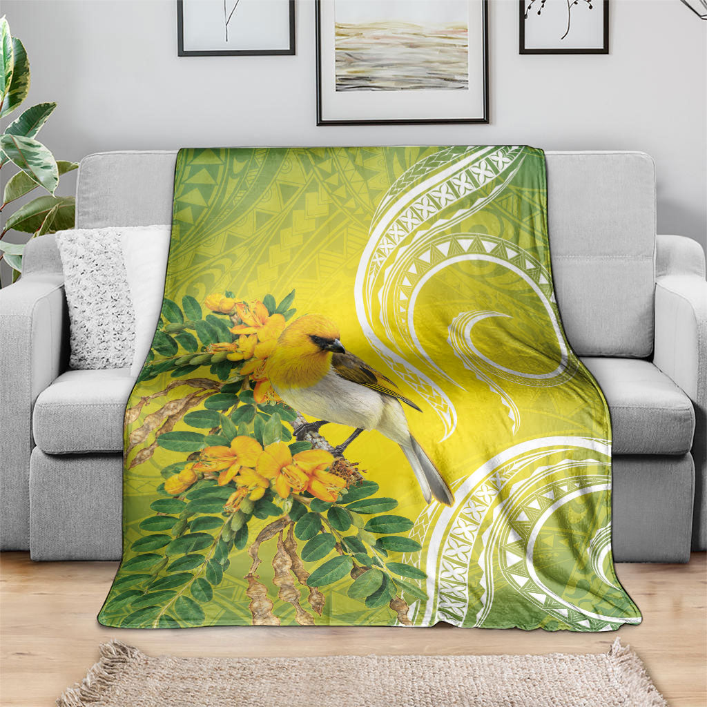 Hawaii Palila Mamane Blanket Hawaiian Honeycreeper With Native Flower LT14 - Polynesian Pride