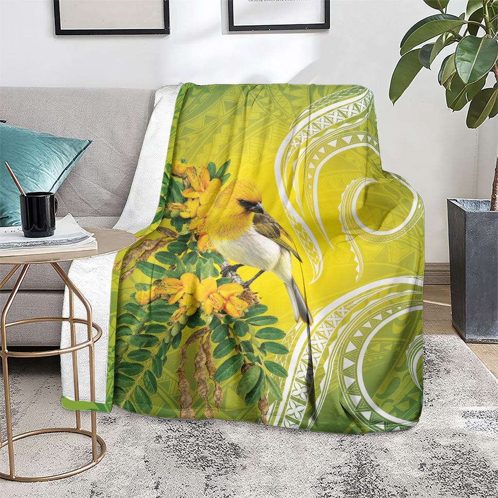 Hawaii Palila Mamane Blanket Hawaiian Honeycreeper With Native Flower LT14 - Polynesian Pride