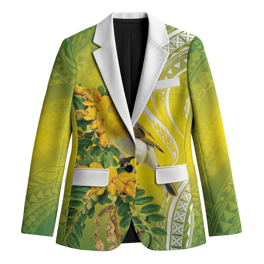 Hawaii Palila Mamane Blazer Hawaiian Honeycreeper With Native Flower LT14 Unisex Green - Polynesian Pride