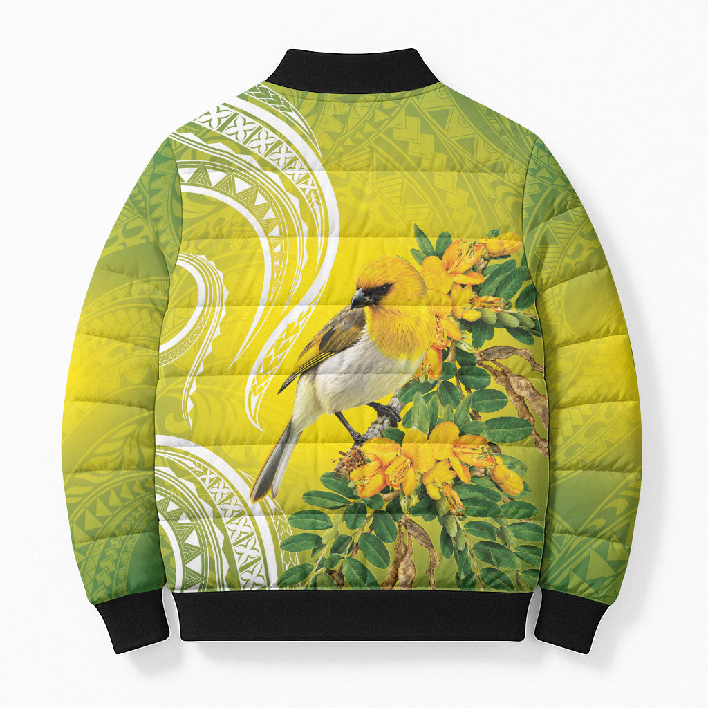 Hawaii Palila Mamane Bomber Puffer Jacket Hawaiian Honeycreeper With Native Flower LT14 - Polynesian Pride