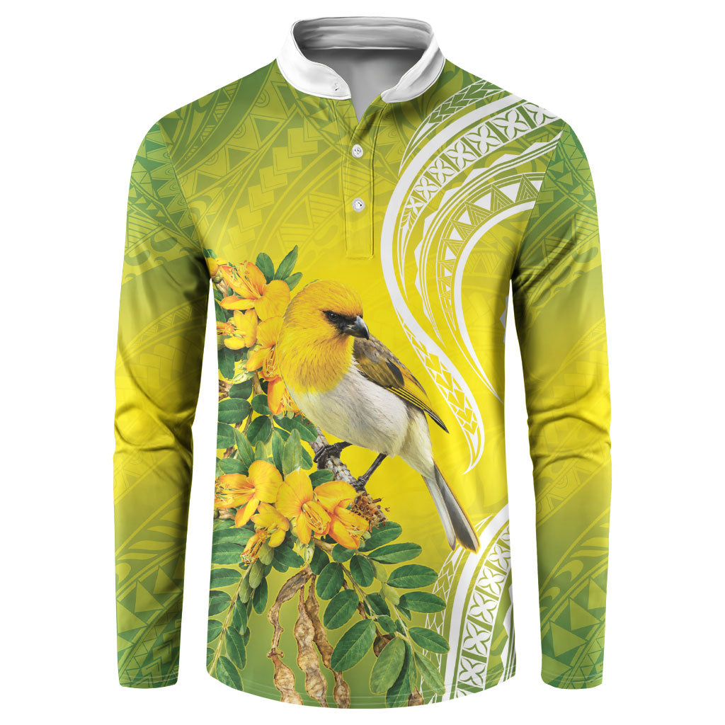 Hawaii Palila Mamane Button Sweatshirt Hawaiian Honeycreeper With Native Flower LT14 Green - Polynesian Pride