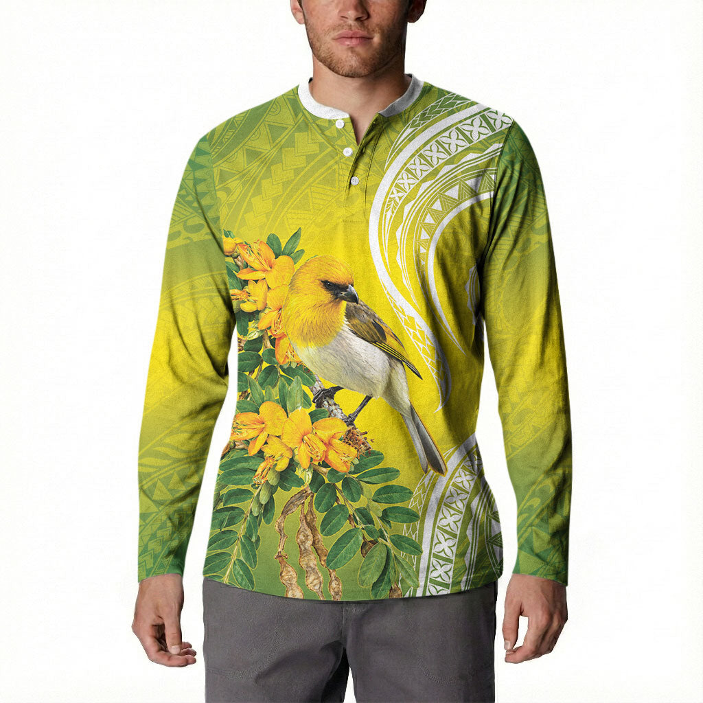 Hawaii Palila Mamane Button Sweatshirt Hawaiian Honeycreeper With Native Flower LT14 - Polynesian Pride