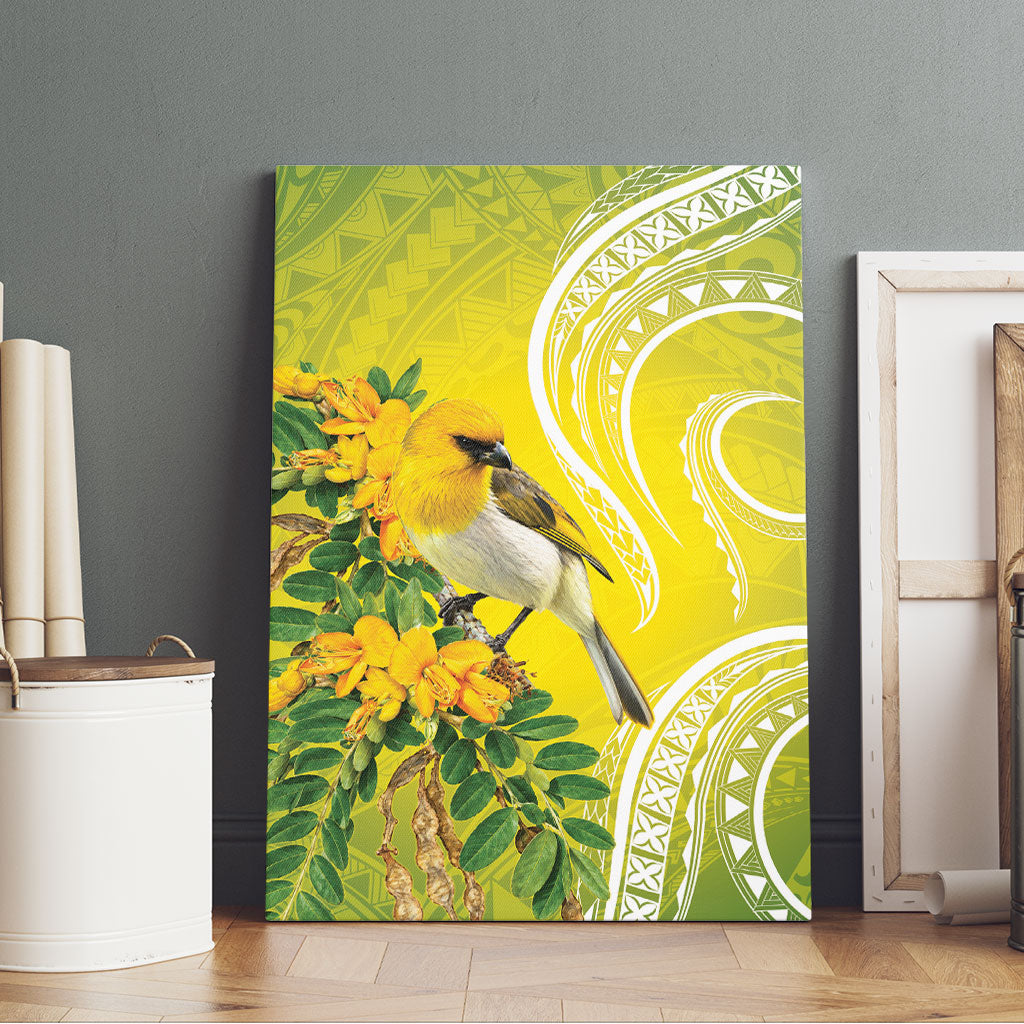 Hawaii Palila Mamane Canvas Wall Art Hawaiian Honeycreeper With Native Flower LT14 - Polynesian Pride
