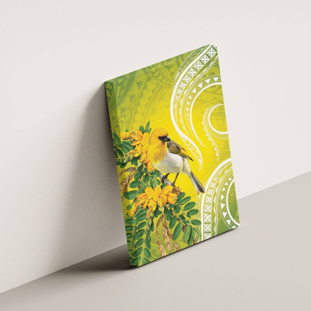 Hawaii Palila Mamane Canvas Wall Art Hawaiian Honeycreeper With Native Flower LT14 - Polynesian Pride