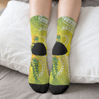 Hawaii Palila Mamane Crew Socks Hawaiian Honeycreeper With Native Flower LT14 - Polynesian Pride