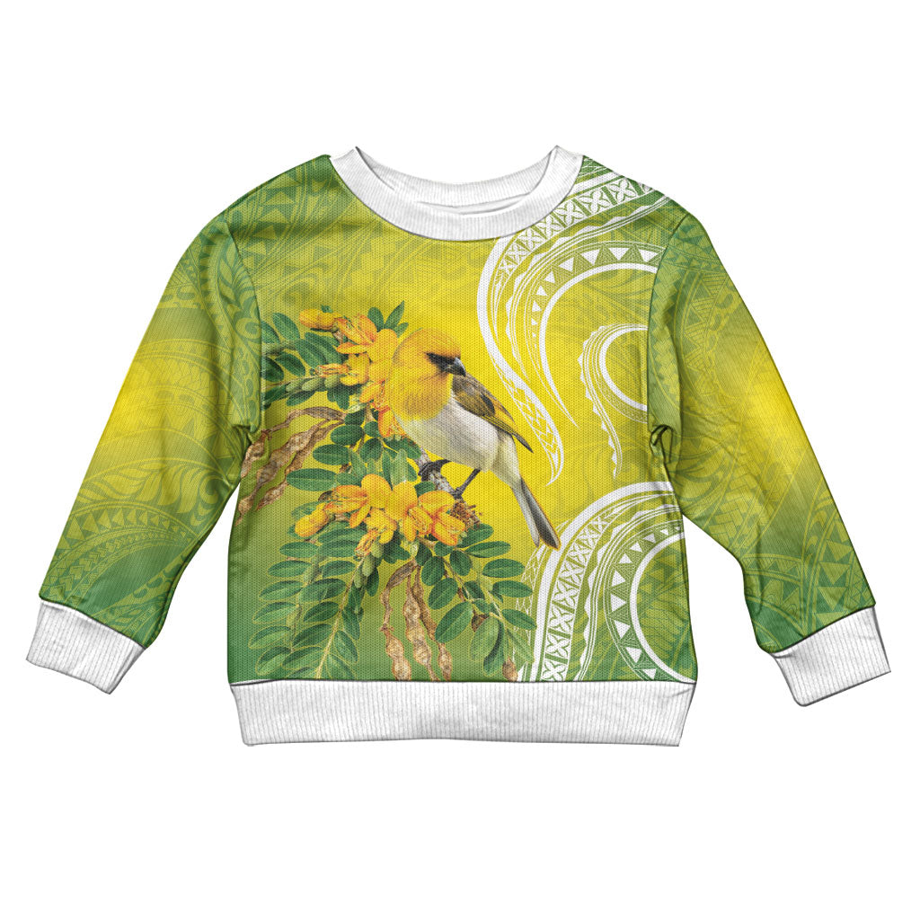 Hawaii Palila Mamane Kid Ugly Christmas Sweater Hawaiian Honeycreeper With Native Flower LT14 Kid Green - Polynesian Pride