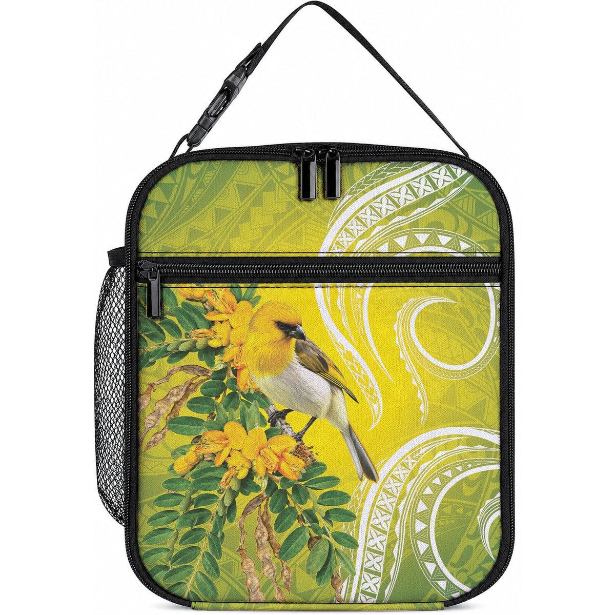 Hawaii Palila Mamane Lunch Bag Hawaiian Honeycreeper With Native Flower LT14 10.2 × 8.3 × 4.3 inch Green - Polynesian Pride