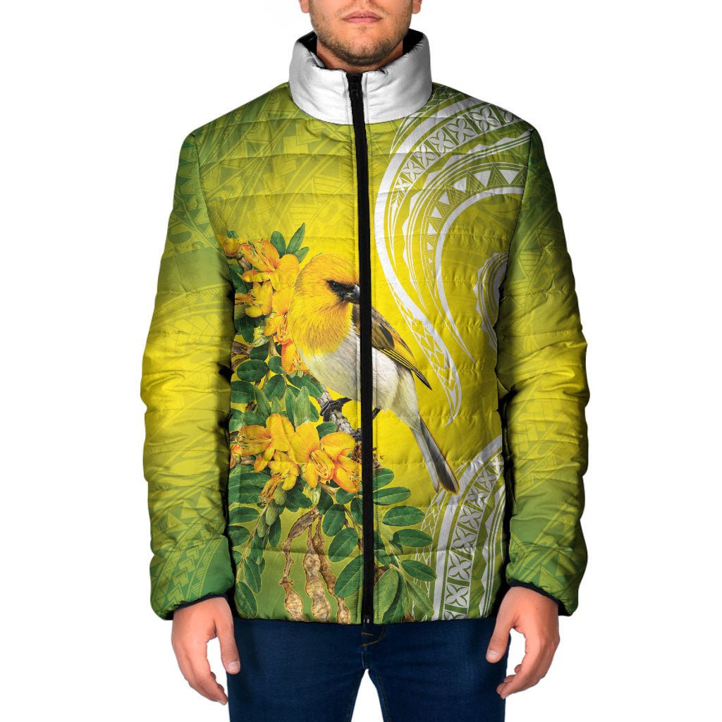 Hawaii Palila Mamane Padded Jacket Hawaiian Honeycreeper With Native Flower LT14 Men Green - Polynesian Pride