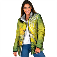 Hawaii Palila Mamane Padded Jacket Hawaiian Honeycreeper With Native Flower LT14 Women Green - Polynesian Pride