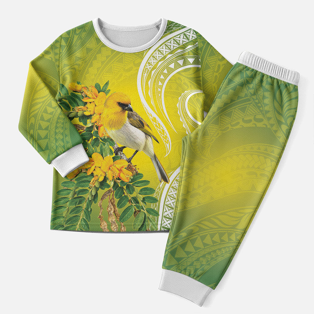Hawaii Palila Mamane Christmas Pajama Set Hawaiian Honeycreeper With Native Flower LT14 Men Green - Polynesian Pride
