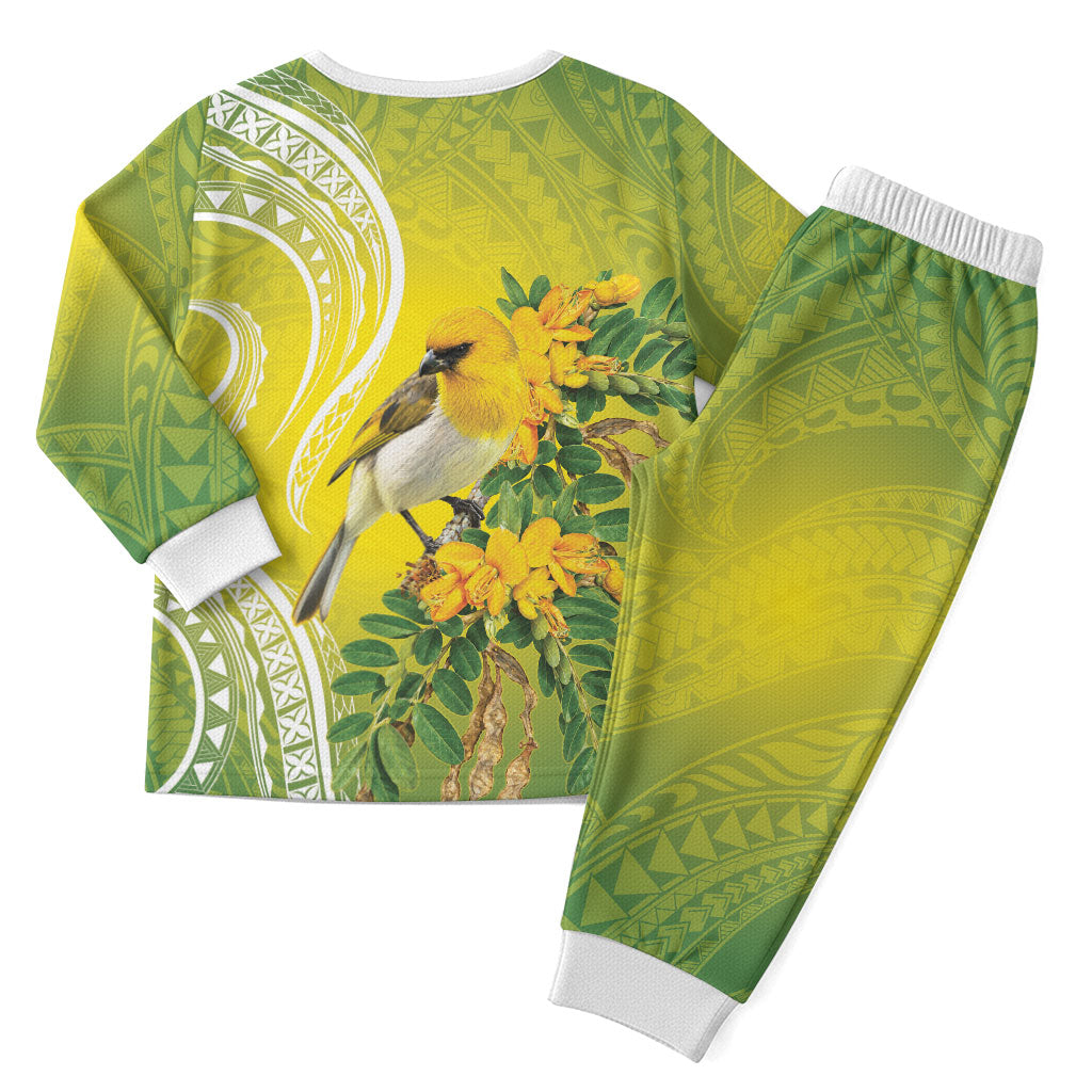 Hawaii Palila Mamane Christmas Pajama Set Hawaiian Honeycreeper With Native Flower LT14 - Polynesian Pride
