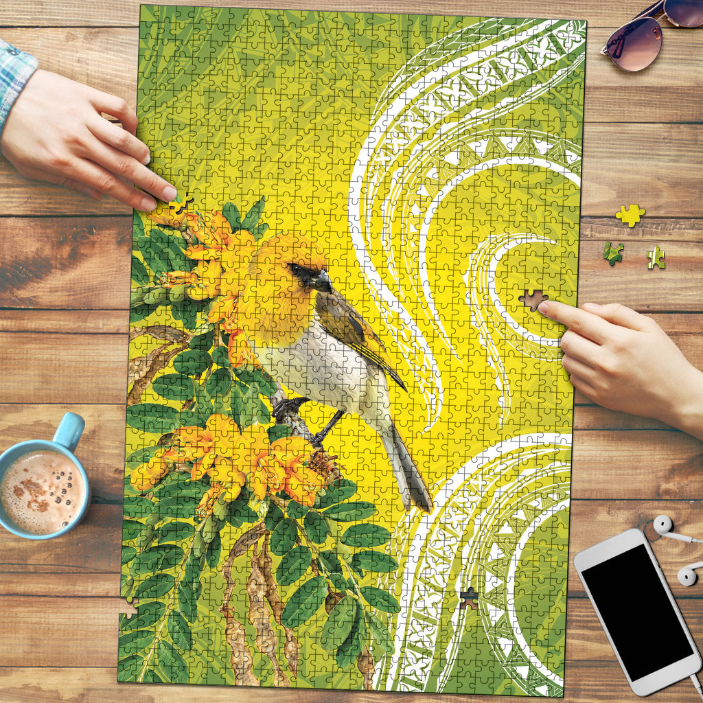 Hawaii Palila Mamane Puzzle Hawaiian Honeycreeper With Native Flower LT14 Green - Polynesian Pride