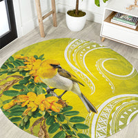 Hawaii Palila Mamane Round Carpet Hawaiian Honeycreeper With Native Flower LT14 Green - Polynesian Pride