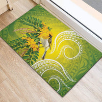 Hawaii Palila Mamane Rubber Doormat Hawaiian Honeycreeper With Native Flower LT14 - Polynesian Pride