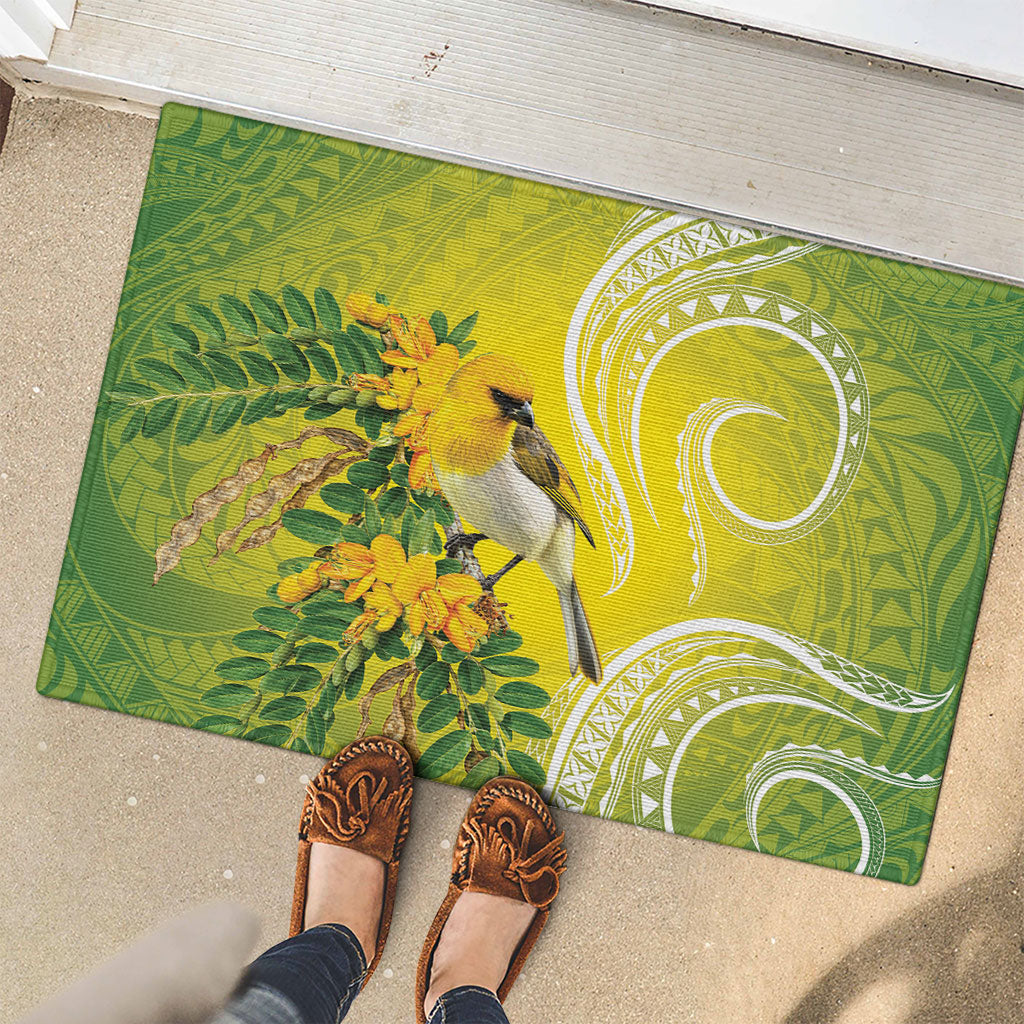 Hawaii Palila Mamane Rubber Doormat Hawaiian Honeycreeper With Native Flower LT14 - Polynesian Pride