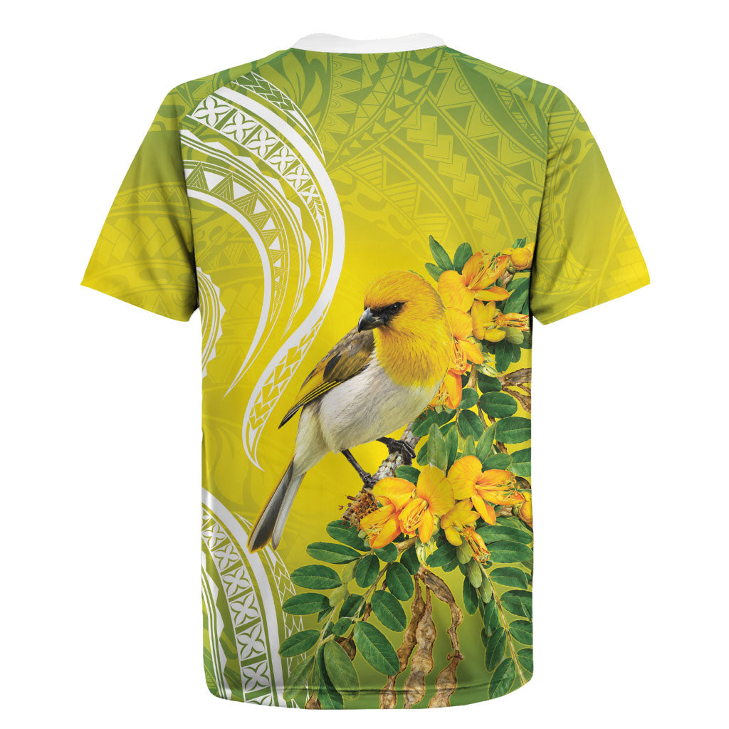 Hawaii Palila Mamane Rugby Jersey Hawaiian Honeycreeper With Native Flower LT14 - Polynesian Pride