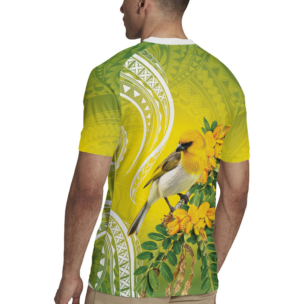 Hawaii Palila Mamane Rugby Jersey Hawaiian Honeycreeper With Native Flower LT14 - Polynesian Pride