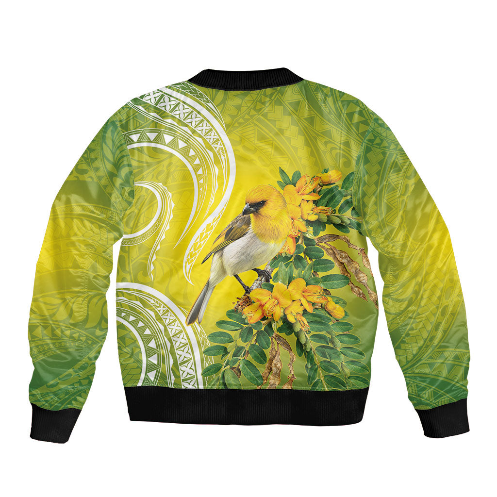 Hawaii Palila Mamane Sleeve Zip Bomber Jacket Hawaiian Honeycreeper With Native Flower LT14 - Polynesian Pride