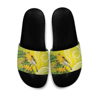 Hawaii Palila Mamane Slide Sandals Hawaiian Honeycreeper With Native Flower LT14 Green - Polynesian Pride