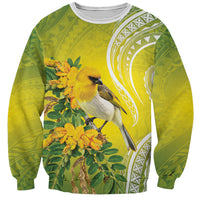 Hawaii Palila Mamane Sweatshirt Hawaiian Honeycreeper With Native Flower LT14 Unisex Green - Polynesian Pride