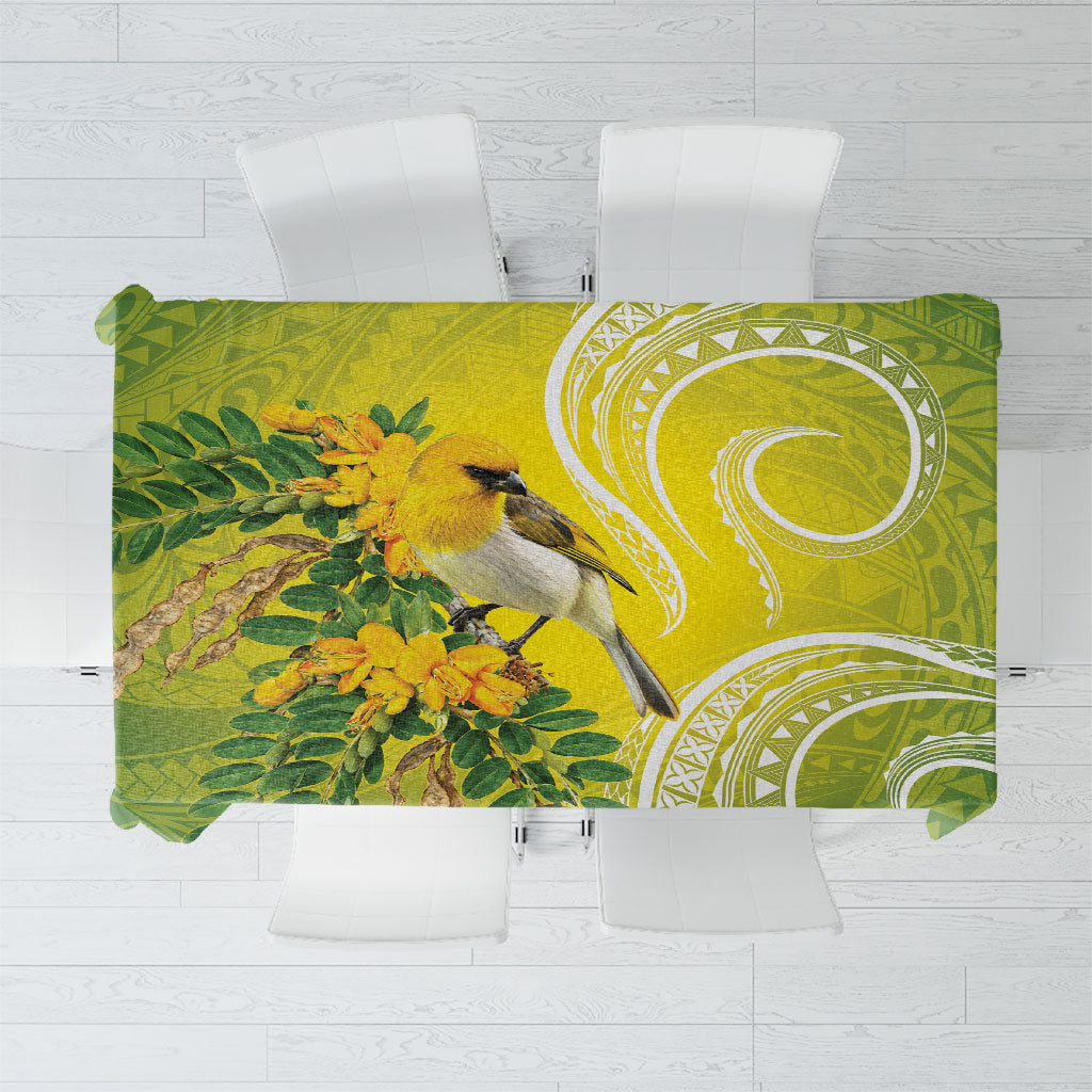 Hawaii Palila Mamane Tablecloth Hawaiian Honeycreeper With Native Flower LT14 Green - Polynesian Pride