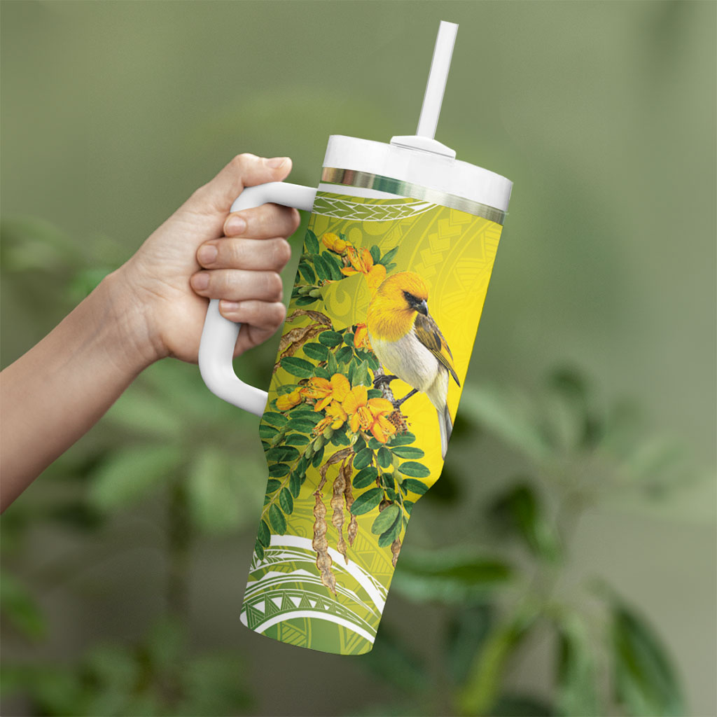 Hawaii Palila Mamane Tumbler With Handle Hawaiian Honeycreeper With Native Flower LT14 - Polynesian Pride