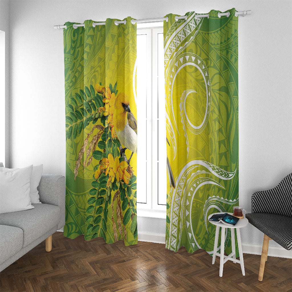 Hawaii Palila Mamane Window Curtain Hawaiian Honeycreeper With Native Flower LT14 With Grommets Green - Polynesian Pride