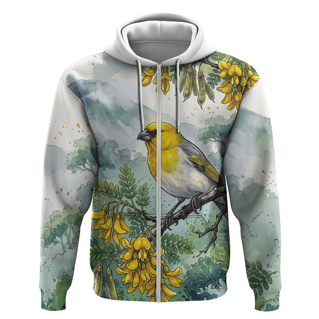 Aloha Hawaii Palila Mamane Watercolor Hoodie LT14 Zip Hoodie Watercolor - Polynesian Pride