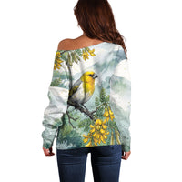 Aloha Hawaii Palila Mamane Watercolor Off Shoulder Sweater LT14 - Polynesian Pride