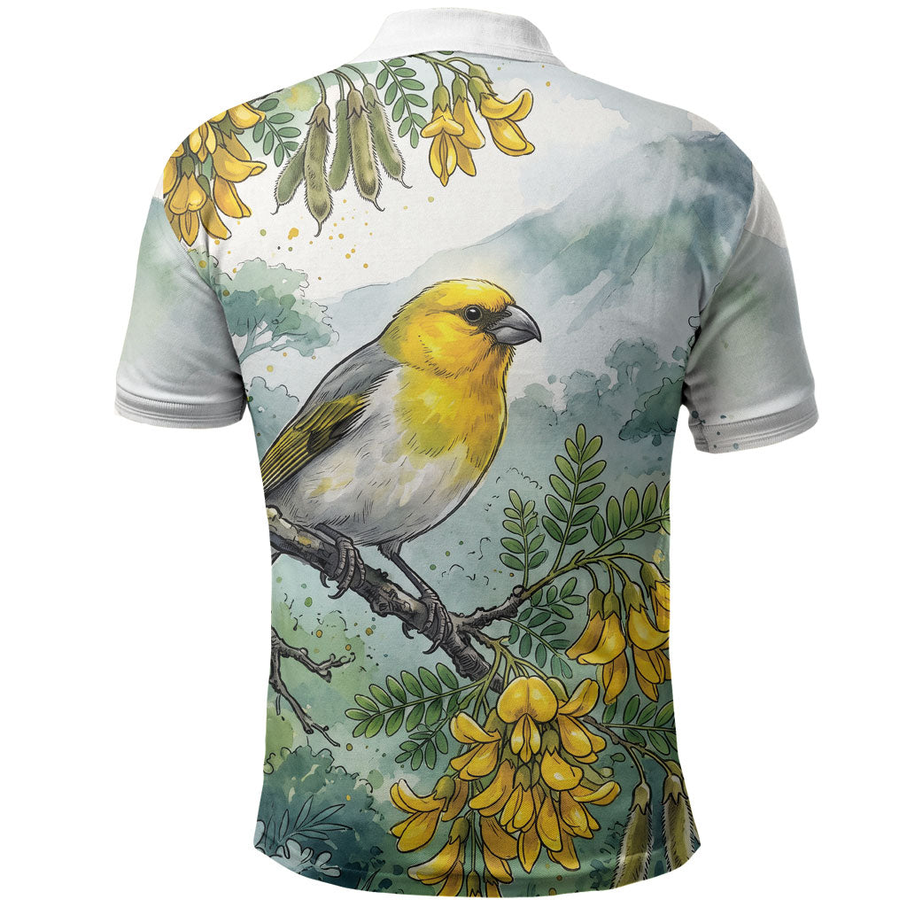 Aloha Hawaii Palila Mamane Watercolor Polo Shirt LT14 - Polynesian Pride