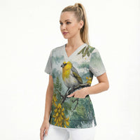 Aloha Hawaii Palila Mamane Watercolor Scrub Top LT14 - Polynesian Pride