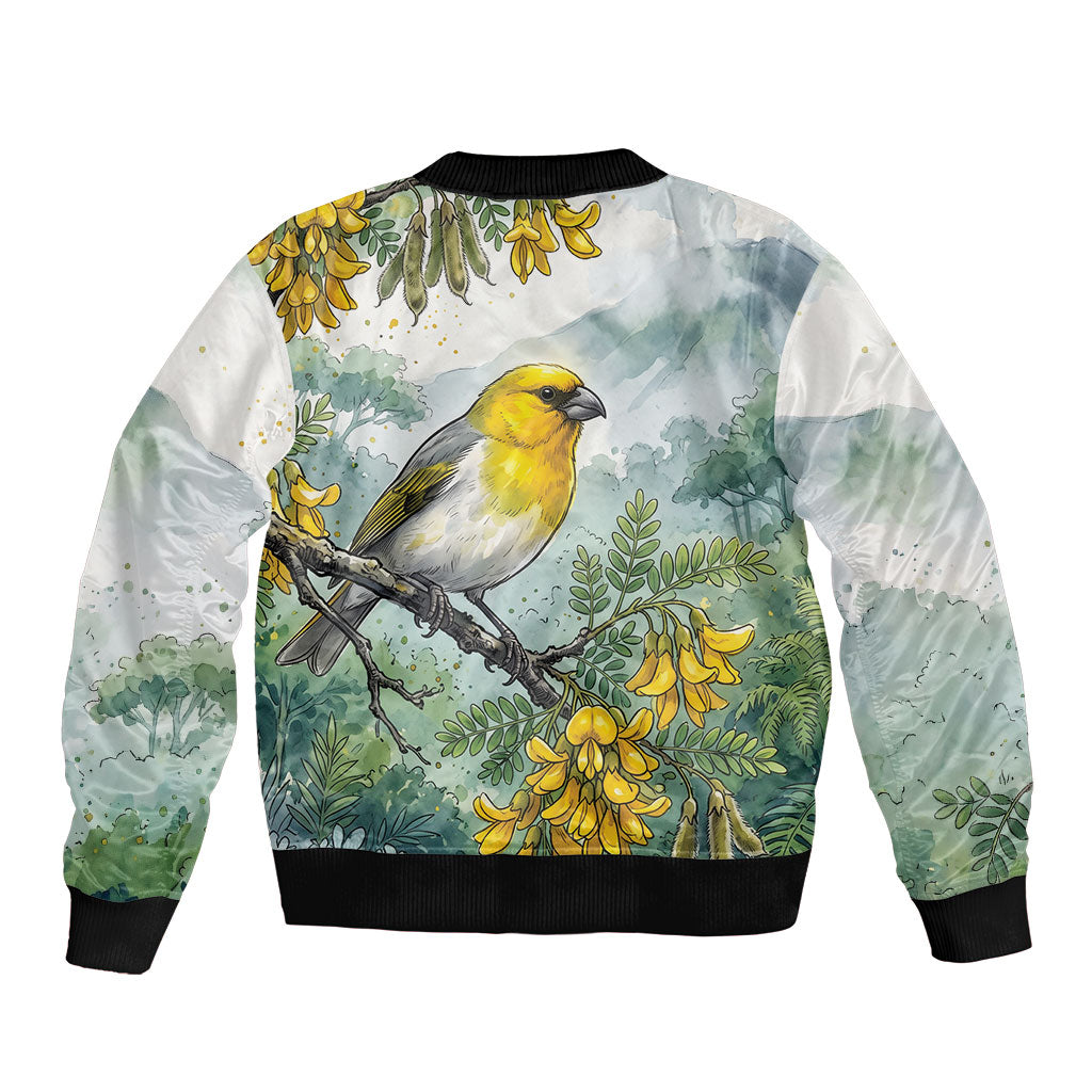 Aloha Hawaii Palila Mamane Watercolor Sleeve Zip Bomber Jacket LT14 - Polynesian Pride