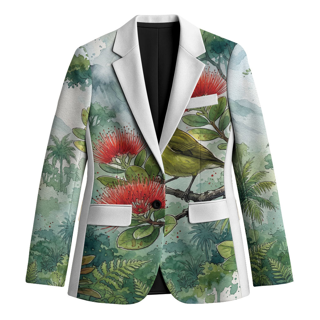 Aloha Hawaii Amakihi Ohia Lehua Watercolor Blazer LT14 Unisex Watercolor - Polynesian Pride