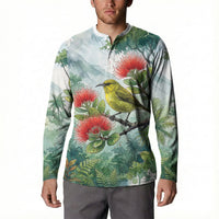 Aloha Hawaii Amakihi Ohia Lehua Watercolor Button Sweatshirt LT14 - Polynesian Pride