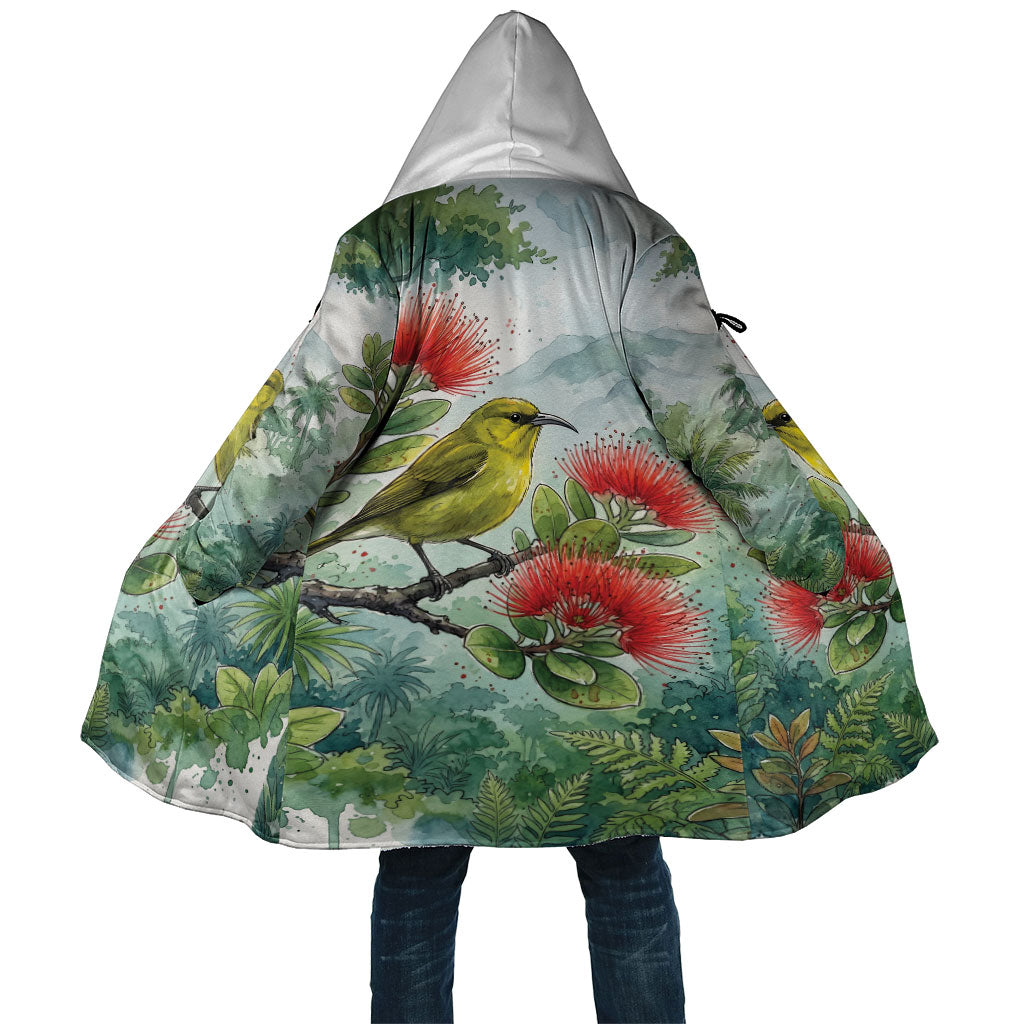 Aloha Hawaii Amakihi Ohia Lehua Watercolor Cloak LT14 Unisex Watercolor - Polynesian Pride